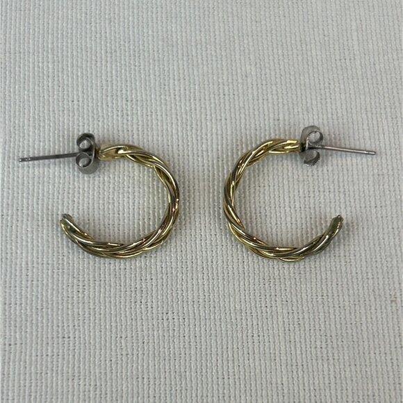 Vintage Gold Tone Braided Hoop Earrings Pierced Posts - Picture 4 of 5